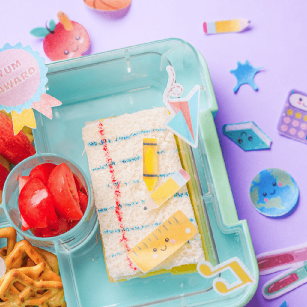 school themed edible stickers. Back to school and first day of school lunch ideas