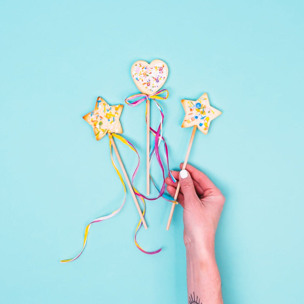cookie wand kit. Cooking with kids. Make your own star and heart shaped cookie wands.
