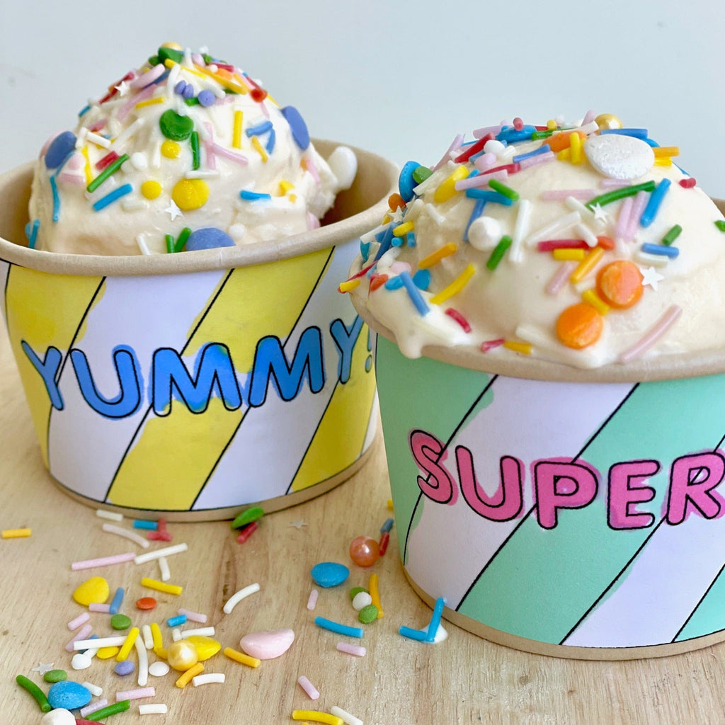 DIY ice cream kit. natural vanilla ice cream plus decorate your own cups. All natural sprinkles. 
